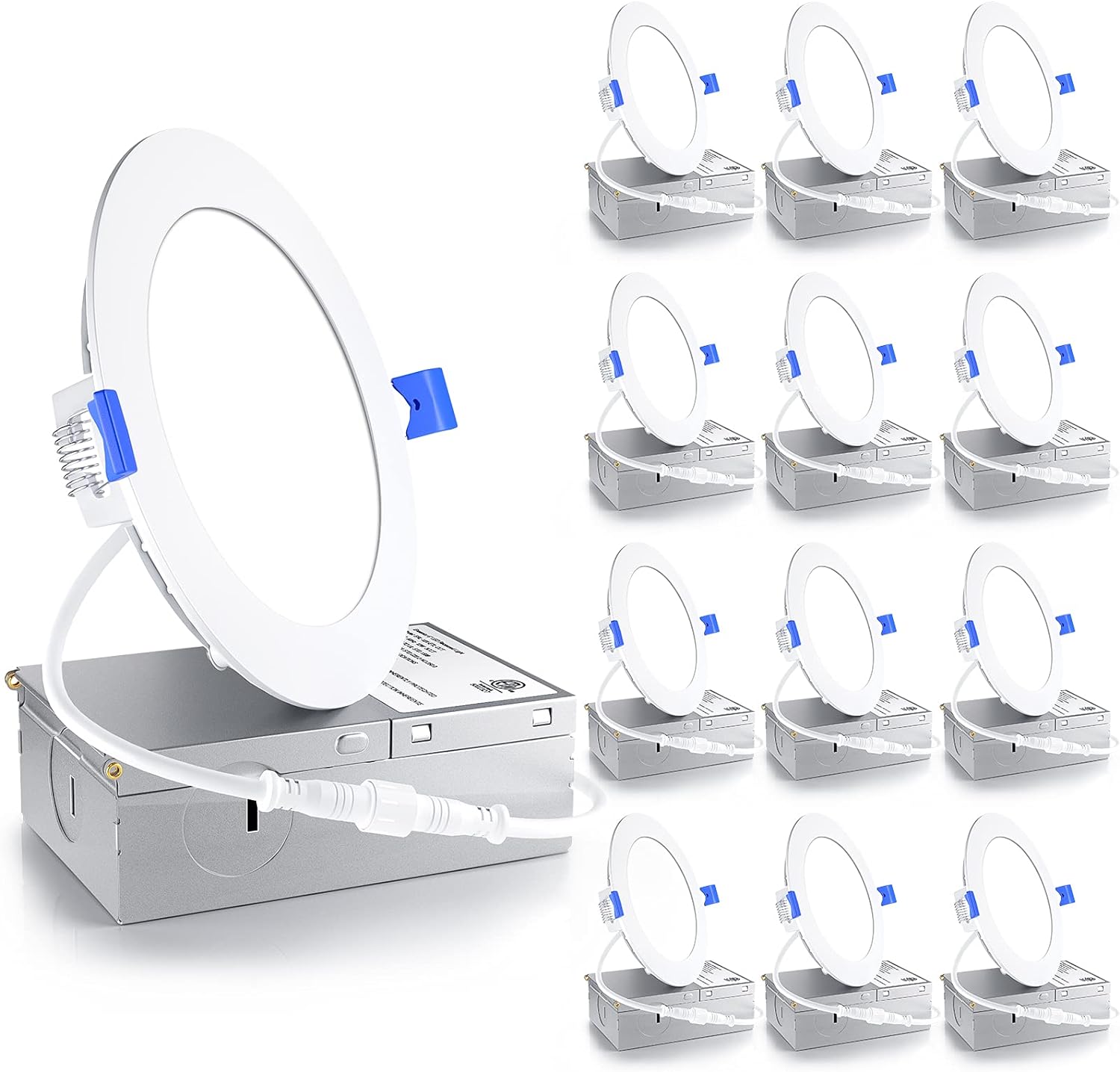 Ensenior 12 Pack 6 Inch Ultra-Thin LED Recessed Light with Junction Box, 2700K/3000K/3500K/4000K/5000K Selectable, 12W 110W Eqv, Dimmable, 1050LM High Brightness - ETL and Energy Star Certified