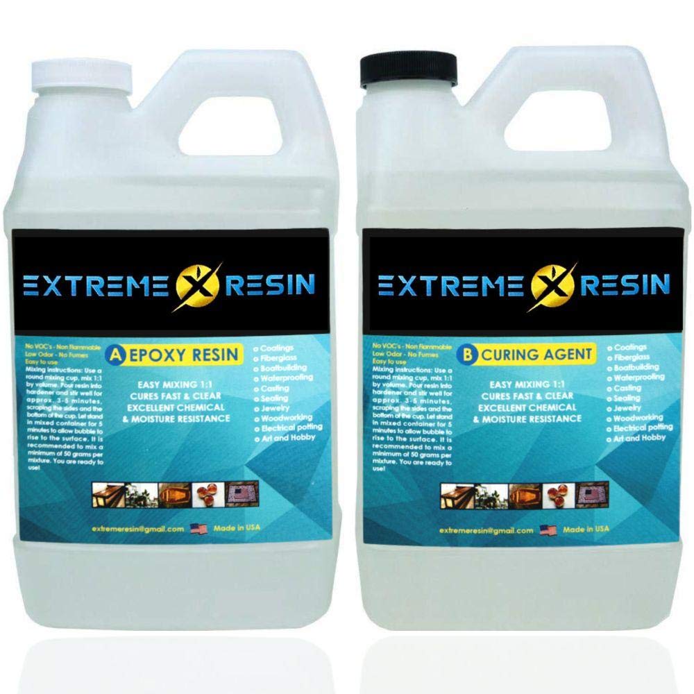 EXTREME RESIN Superior Clear Epoxy Resin Commercial Grade for General Use No VOC Self Leveling Non-Flammable 1 Gallon Kit 1:1 Pack of 2