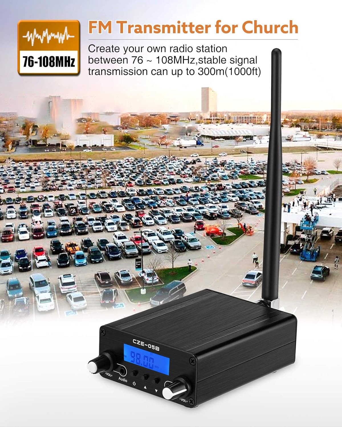 FM Transmitter for Church, APROTII 0.5W/0.1W FM Broadcast Transmitter 76~108MHz with Microphone and Antenna, Broadcast Long Range 1000ft, for Church Parking Lot Service, Drive-in Movie/Concert Pack of 2