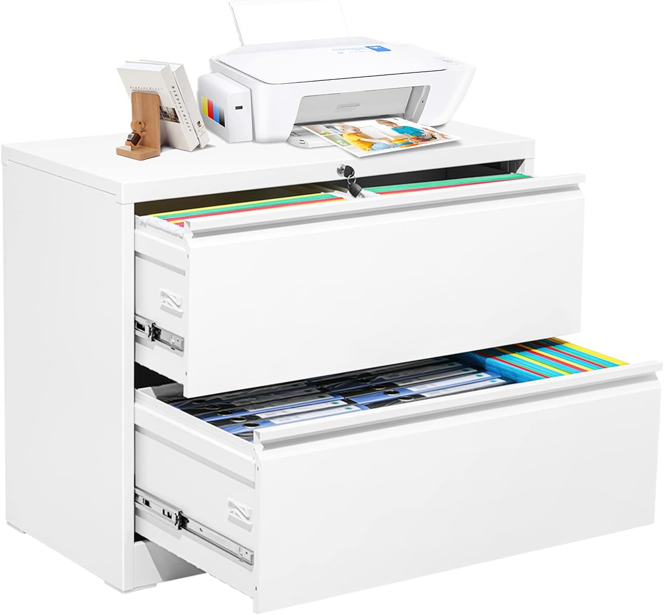 2 Drawer Lateral File Cabinet with Lock, Metal Office Lateral Filing Cabinet, Pataku Large Capacity File Cabinet for Home and Office, Black