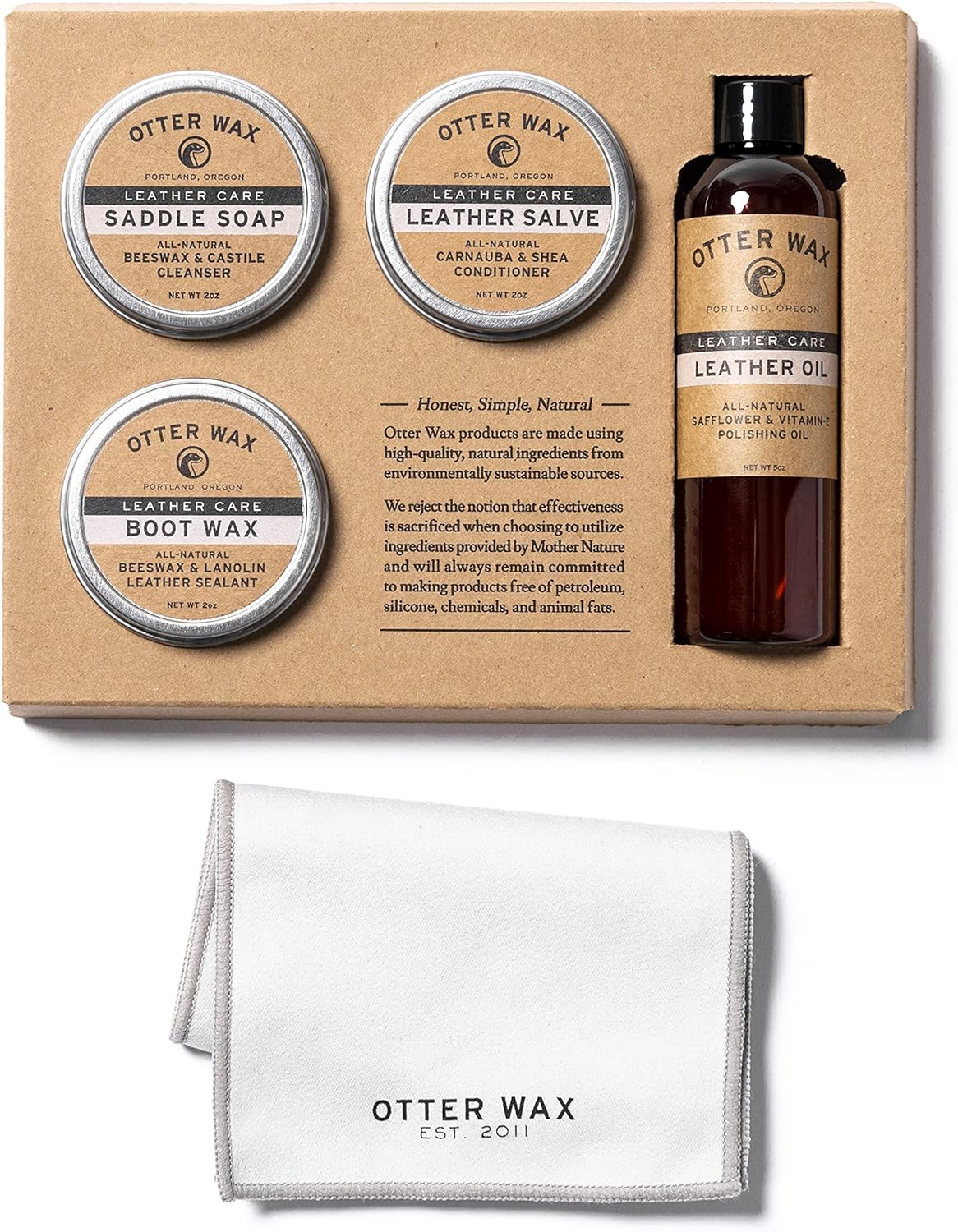 Otter Wax Leather Care Kit | 100% All-Natural Leather Care Products | Made in The USA | Includes Saddle Soap & Leather Salve | Color Safe | Ideal for Shoes, Boots, Jackets, Car Interiors