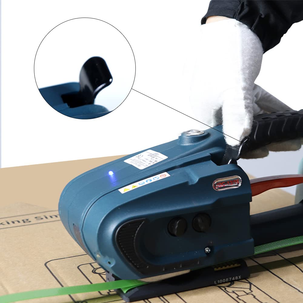 LABFENG Automatic Strapping Tool, Electric Strapping Machine, Include 1 * 4000mAh Mobile Battery, Suitable for 1/2-5/8 Inch Wide PP/PET Packing Straps(Dark Blue)
