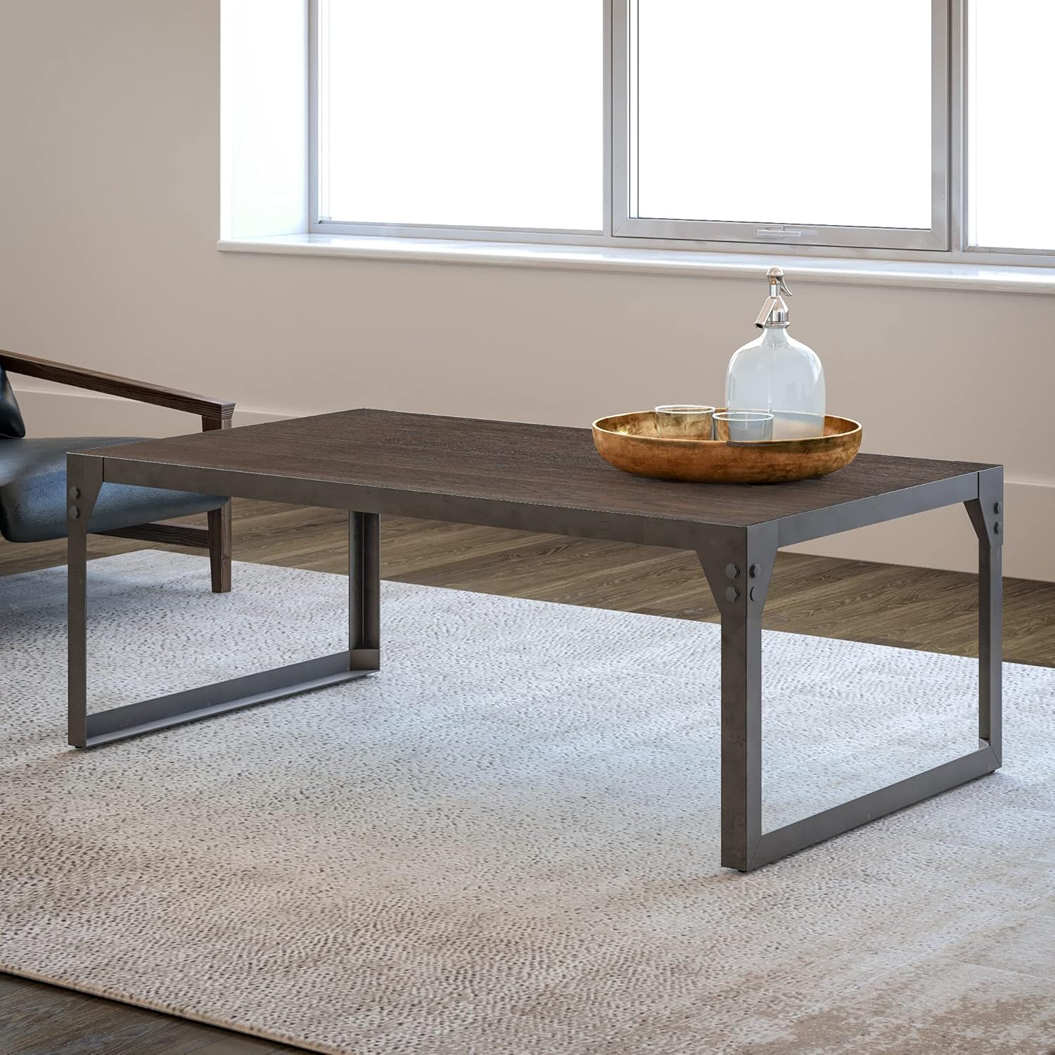 Landia Home Console Table, Rustic and Industrial Style, Acacia Brown