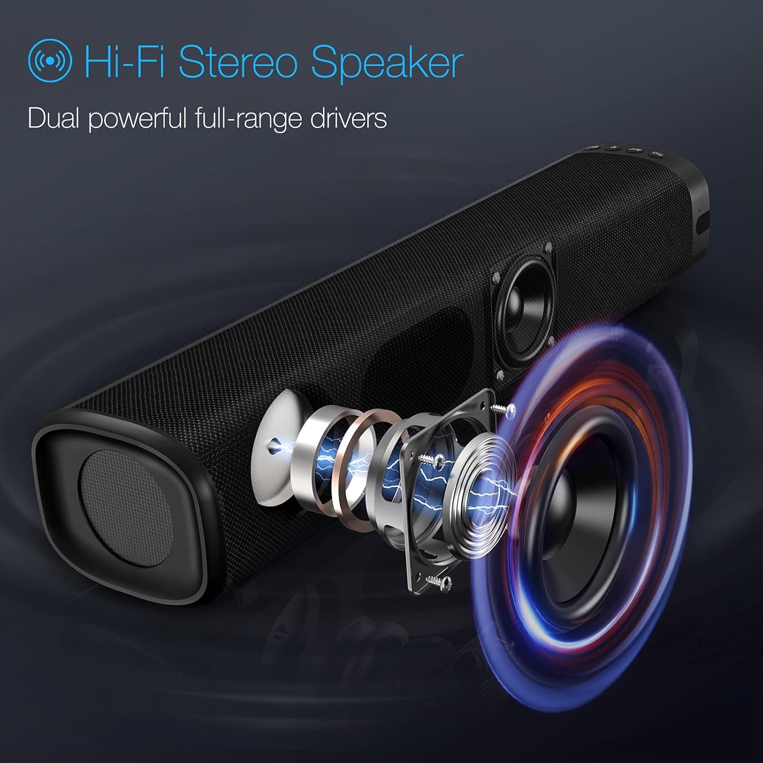 TOPVISION 50W Sound Bar, 16-Inch Small Sound Bars for TV, 3 Equalizer Modes, Wireless Bluetooth 5.0, Optical/Aux/USB Connection, Mini Soundbar with Built-in DSP for TV, PC, Projectors, Tablets Pack of 2