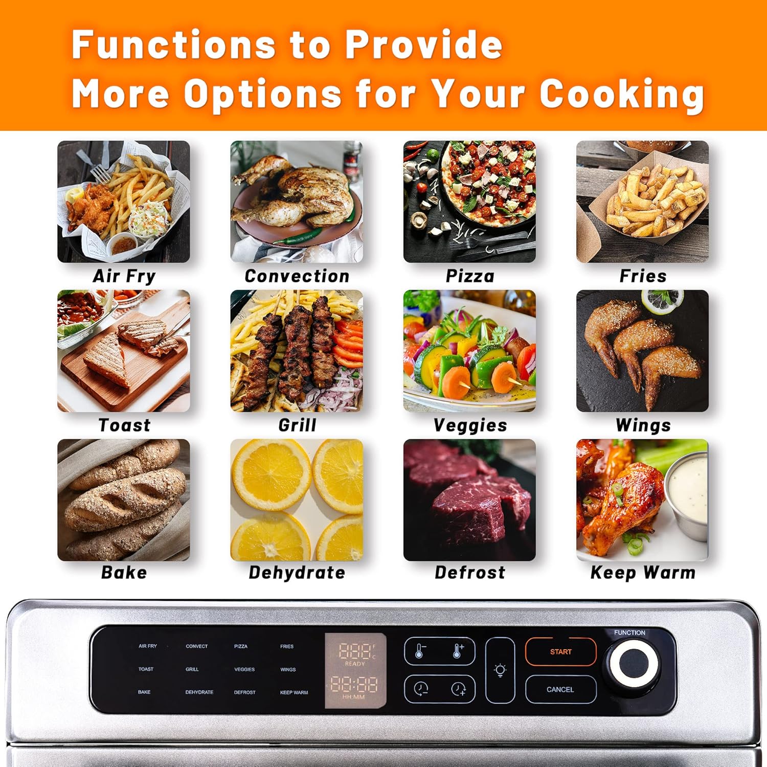 BISECT 12-in-1 Air Fryer Toaster Oven, 25QT Large Capacity Air Fryer, 1700W Convection Oven Countertop, Stainless Steel, Silver