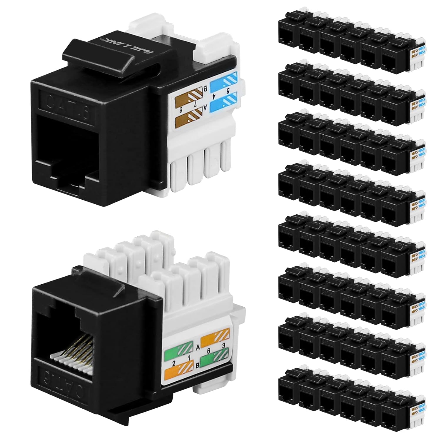 Iwillink (10 Packs) Cat6 Keystone Jack RJ45 Keystone Jack, UTP Modular Ethernet Jack Insert 90-Degree, Punch Down Keystone Jack Adapter, Blue