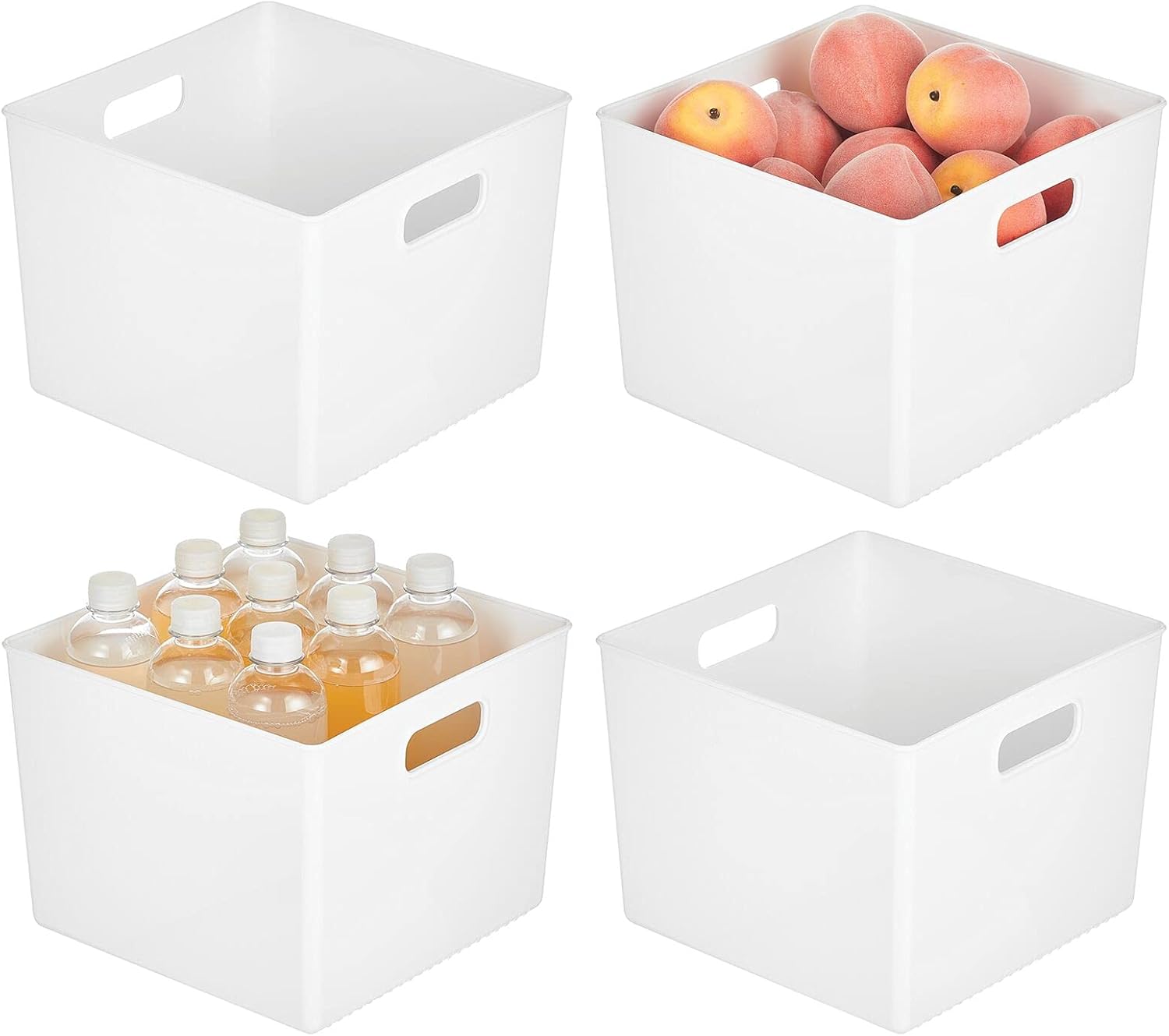 mDesign Small Modern Stackable Plastic Storage Organizer Bin Basket with Handle for Home Kitchen Organization - Shelf, Cubby, Cabinet, and Closet Organizing Decor - Ligne Collection - 4 Pack - White Pack of 2