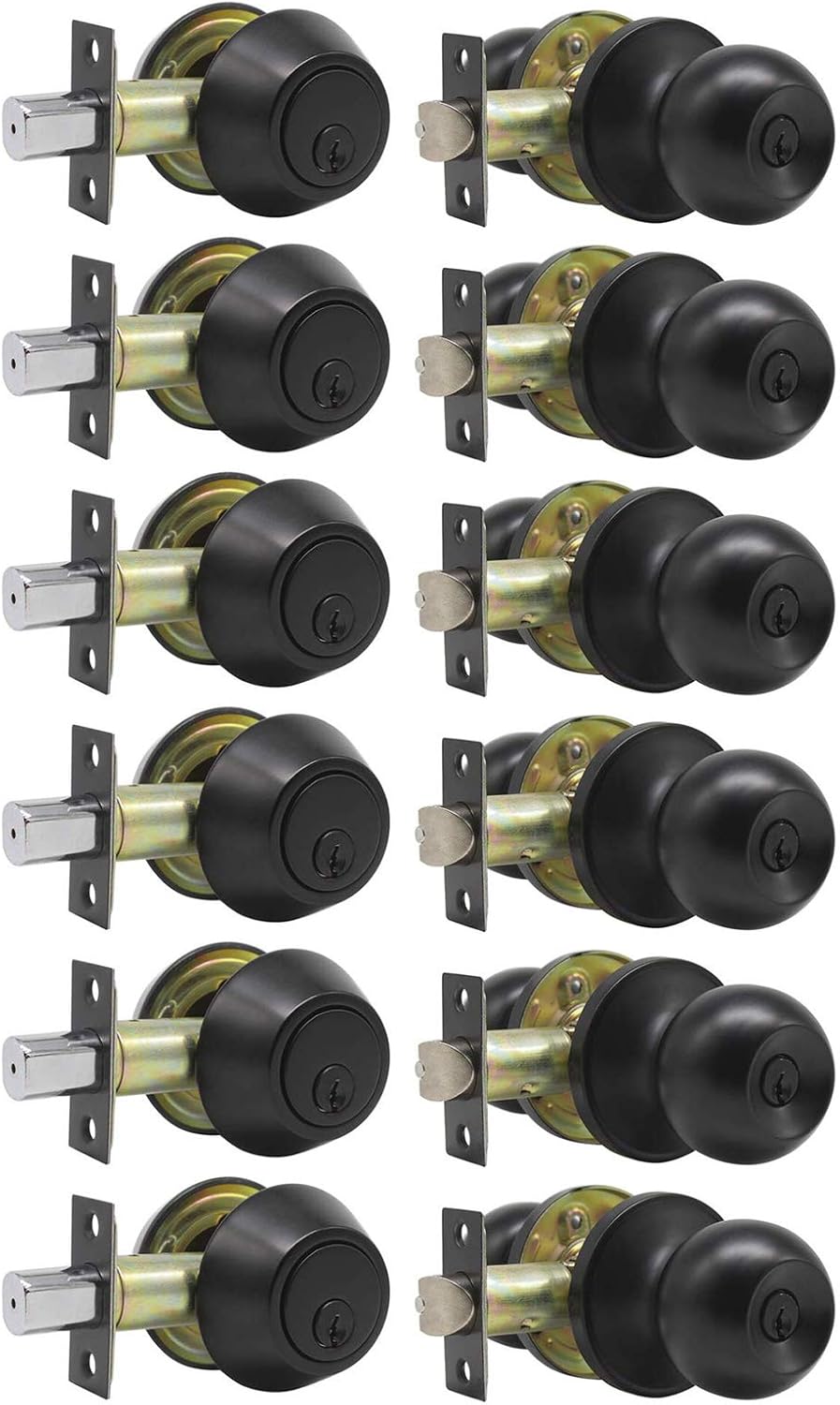 Porobrico 3 Pack Entry Door Knob with Double Cylinder Deadbolt Set Oil Rubbed Bronze Entry Door Lock Set with Key, Keyway Front Entry Handleset Lockset Gate Hardware Pack of 2