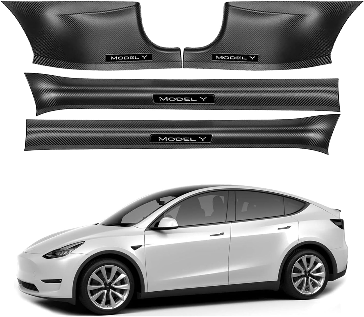 KIKIMO Tesla Model Y Door Sill Protector -Matte Carbon Fiber ABS Door Car Pedal Kick Protection-Tesla Model Y Accessories-Sill Scuff Plate Guard Set Included Front Rear Door Sill