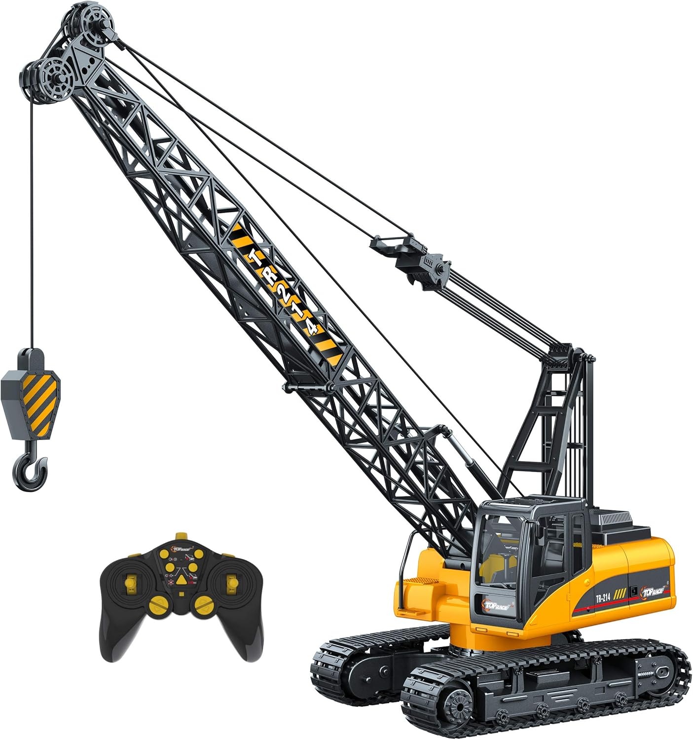 Top Race 15 Channel Remote Control Crane, Proffesional Series, 1:14 Scale - Battery Powered RC Construction Toy Crane with Heavy Metal Hook (TR-214)