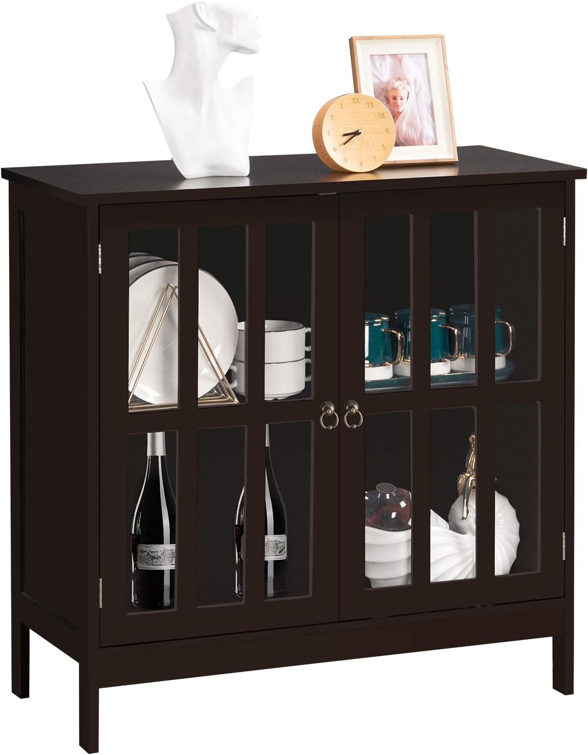 VINGLI Buffet Cabinet Kitchen Buffets & Sideboards Dining Buffet Cabinet with Storage Small Accent Cabinet with Transparent Doors for Kichen, Dining Room, Living Room, White