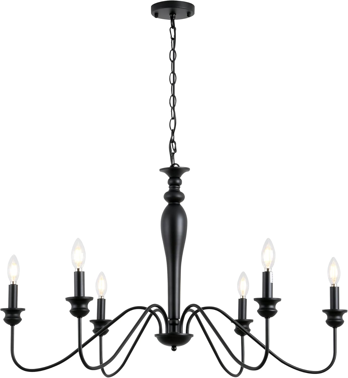 Farmhouse Chandeliers,6-Light Matte Black Candle Pendant Ceiling Light Fixture, Industrial Iron Rustic Chandeliers for Dining Room,Foyer,Bedroom,Living Room, Kitchen, Bar