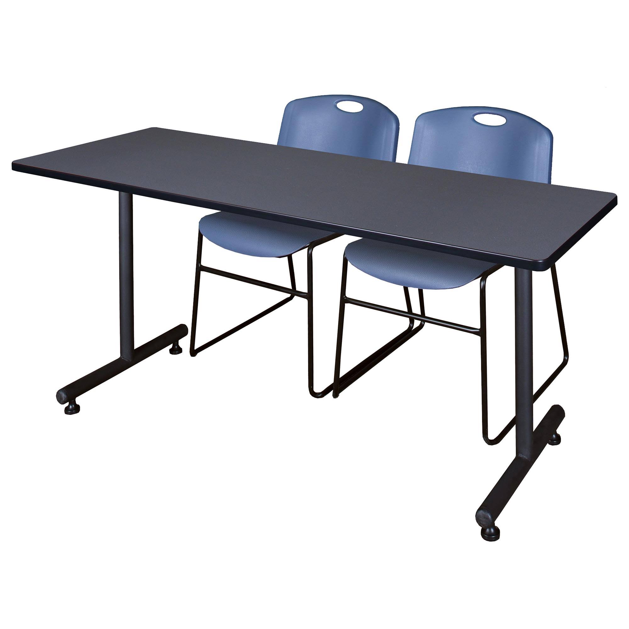 Regency 60x22 x 30x22 Kobe Training Table- Grey and 2 Zeng Stack Chairs- Blue