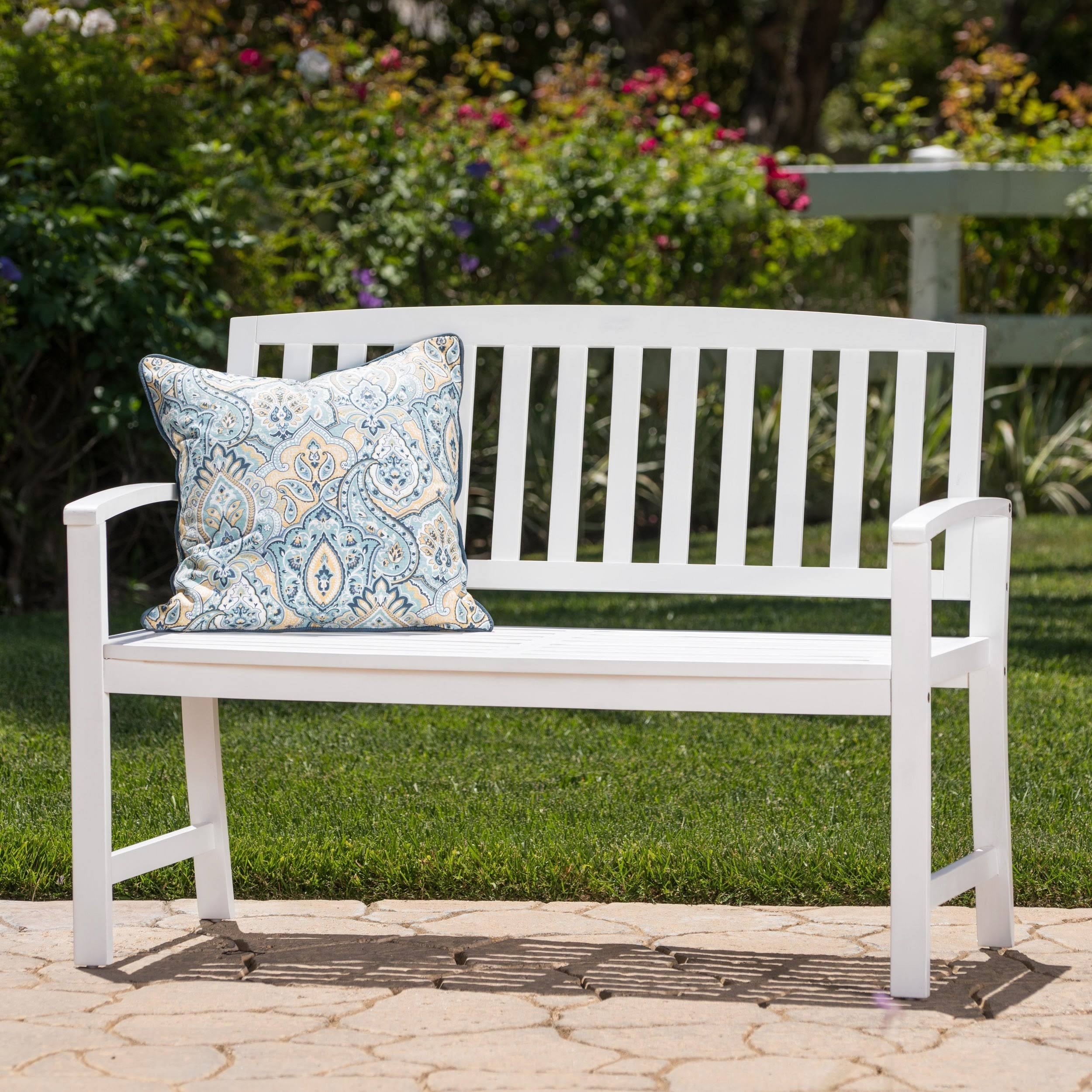 Loja Outdoor Acacia Wood Bench, White