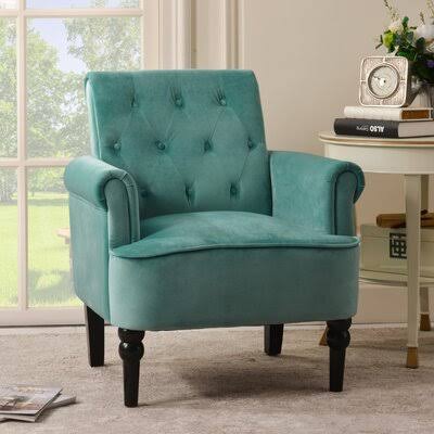 Elegant Button Tufted Accent Armchairs with Wooden Legs,Pink Alcott Hill Fabric: Min Green Velvet