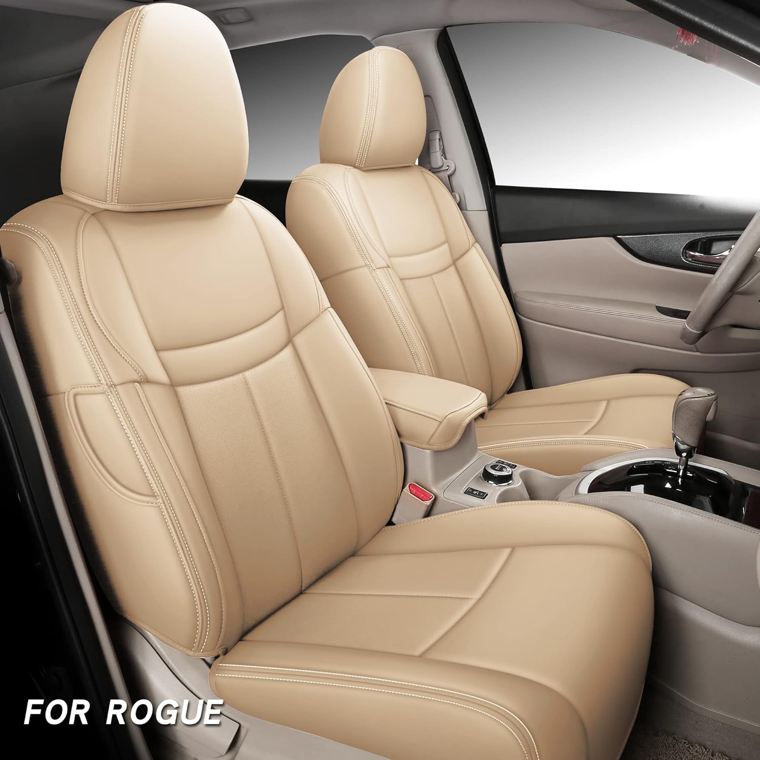 Isen-CoverAuto Full Coverage Faux Leather Custom Car Seat Covers Full Set Fit for 2014 2015 2016 2017 2018 2019 2020 Nissan Rogue ((Not for Sport) Black & Red)