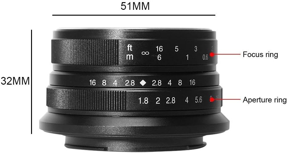 7artisans 25mm F1.8 APS-C Manual Focus Fixed Lens Compatible with Fujifilm Fuji Cameras X-A1 X-A10 X-A2 X-A3 X-at X-M1 XM2 X-T1 X-T10 X-T2 X-T20 X-Pro1 X-Pro2 X-E1 X-E2 X-E2s - Black Pack of 2