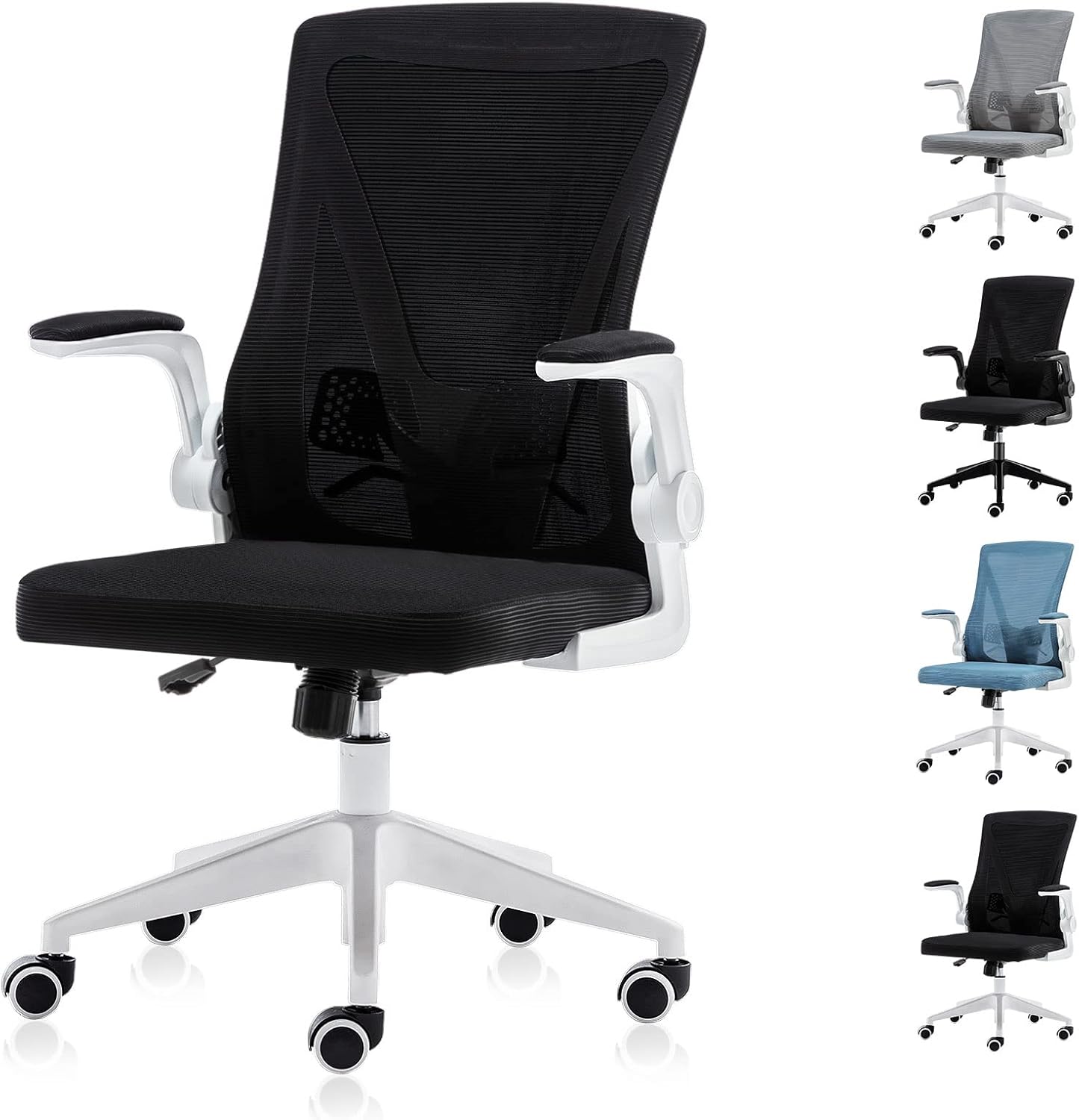 Mid Back Mesh Office Chair,Toszn Ergonomic Swivel Desk Task Chair Flip-Up Armrests with Lumbar Support Adjustable Height Computer Task Chairs,White+Blue