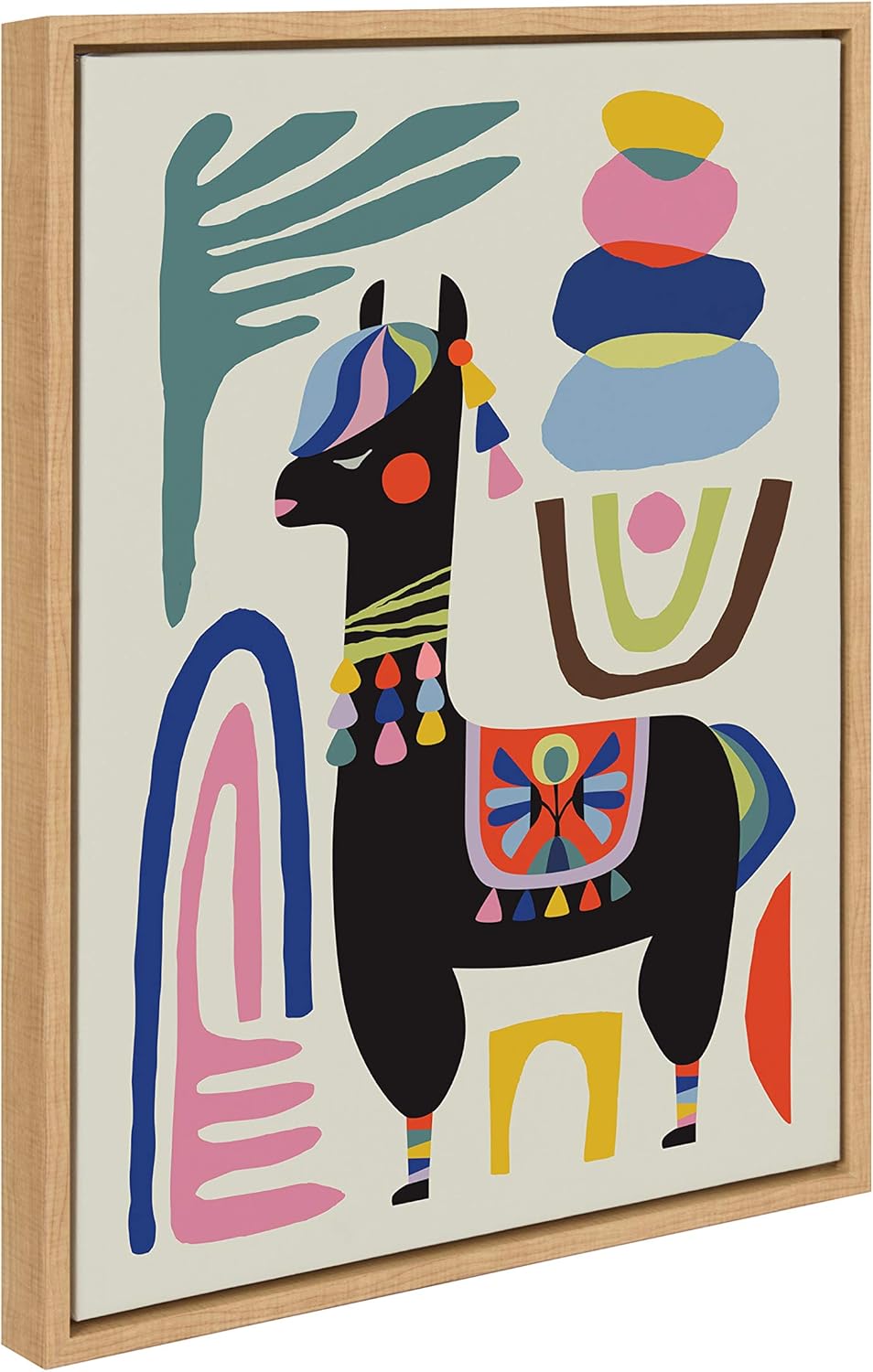 Kate and Laurel Sylvie Llama Mesatawe Framed Canvas by Rachel Lee, 18x24 Natural, Whimsical Abstract Wall Decor Pack of 2