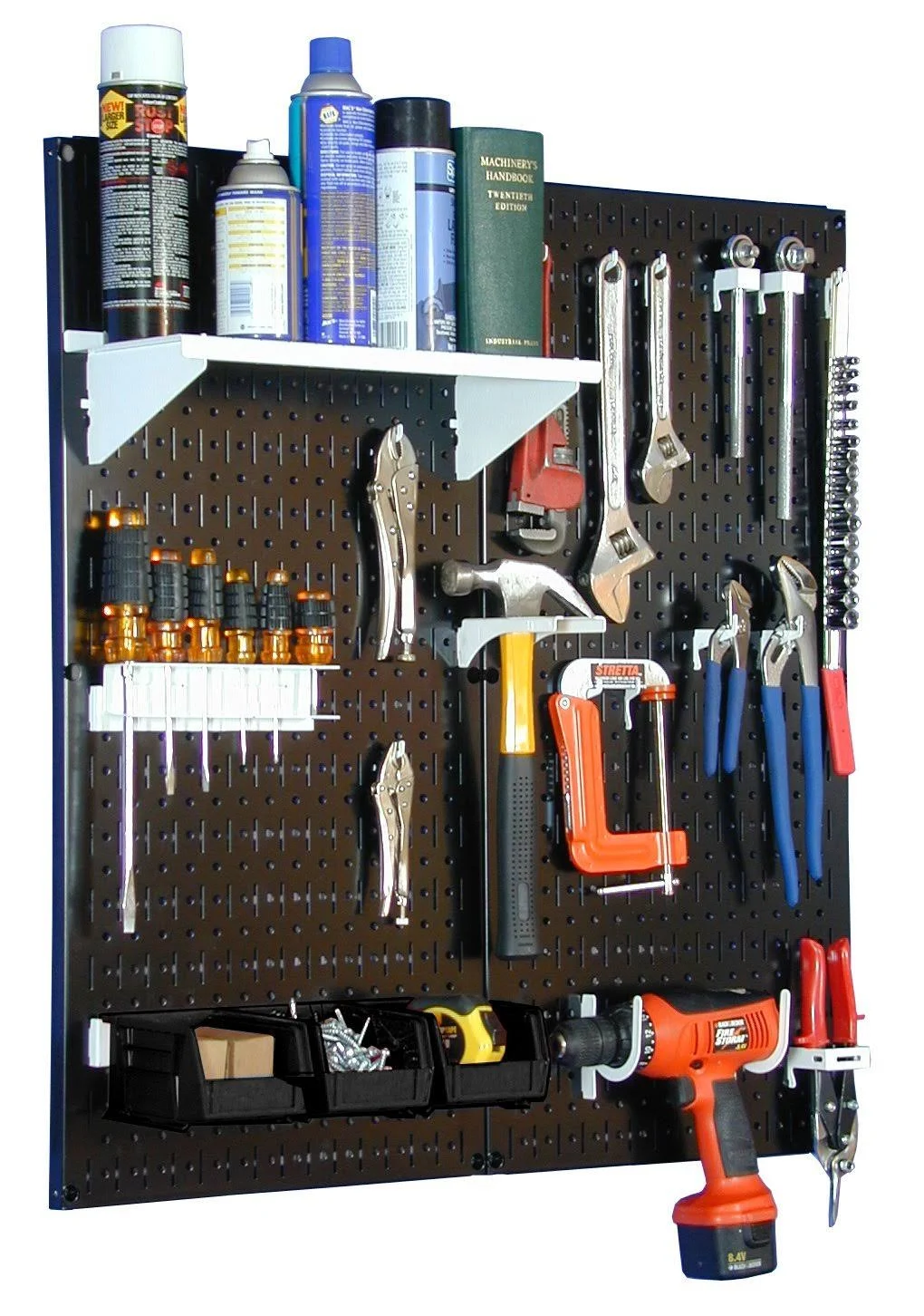 Metal Pegboard Utility Tool Organizer Storage Kit - Black Pegboard u0026 White Accessories