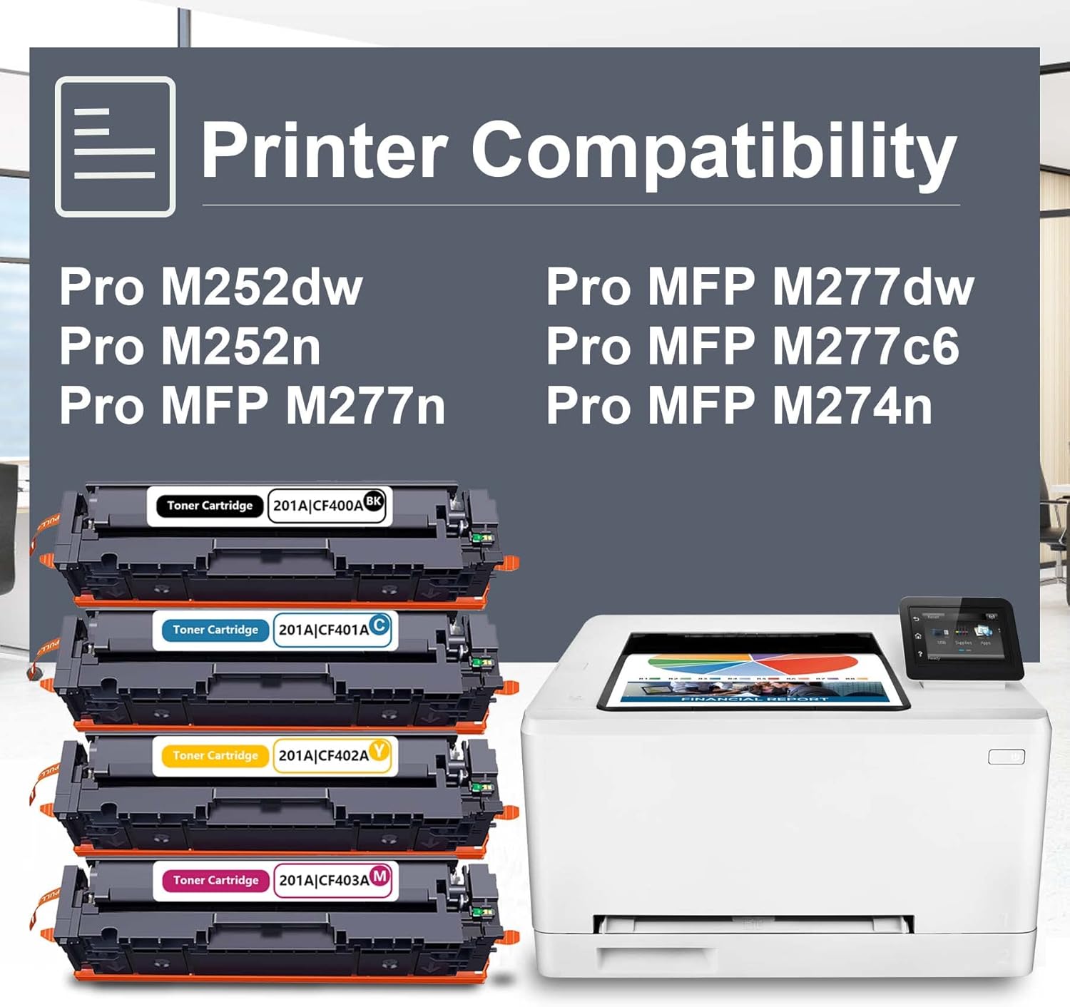 4 Pack Compatible CF400A CF401A CF402A CF403A Toner Cartridge Replacement for HP 201A Pro M252dw M252n MFP M277n M277dw M277c6 M274n Printer,Sold by BASTONER (1BK+1C+1Y+1M)