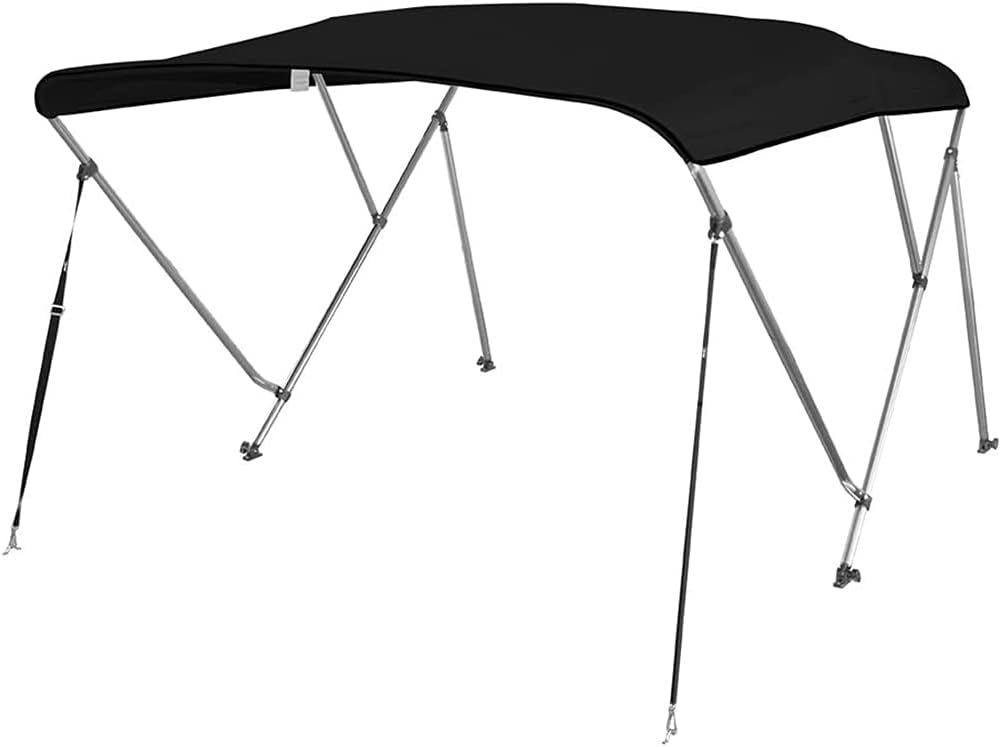 LUJUNTEC Boat Bimini Top Cover -79-84inch W 3 Bow Bimini Top Canvas Sun Shade Boat Canopy 1inch Double Wall Alu Frame Tube, 2 Straps 2 Rear Support Poles, Storage Boot (Black)