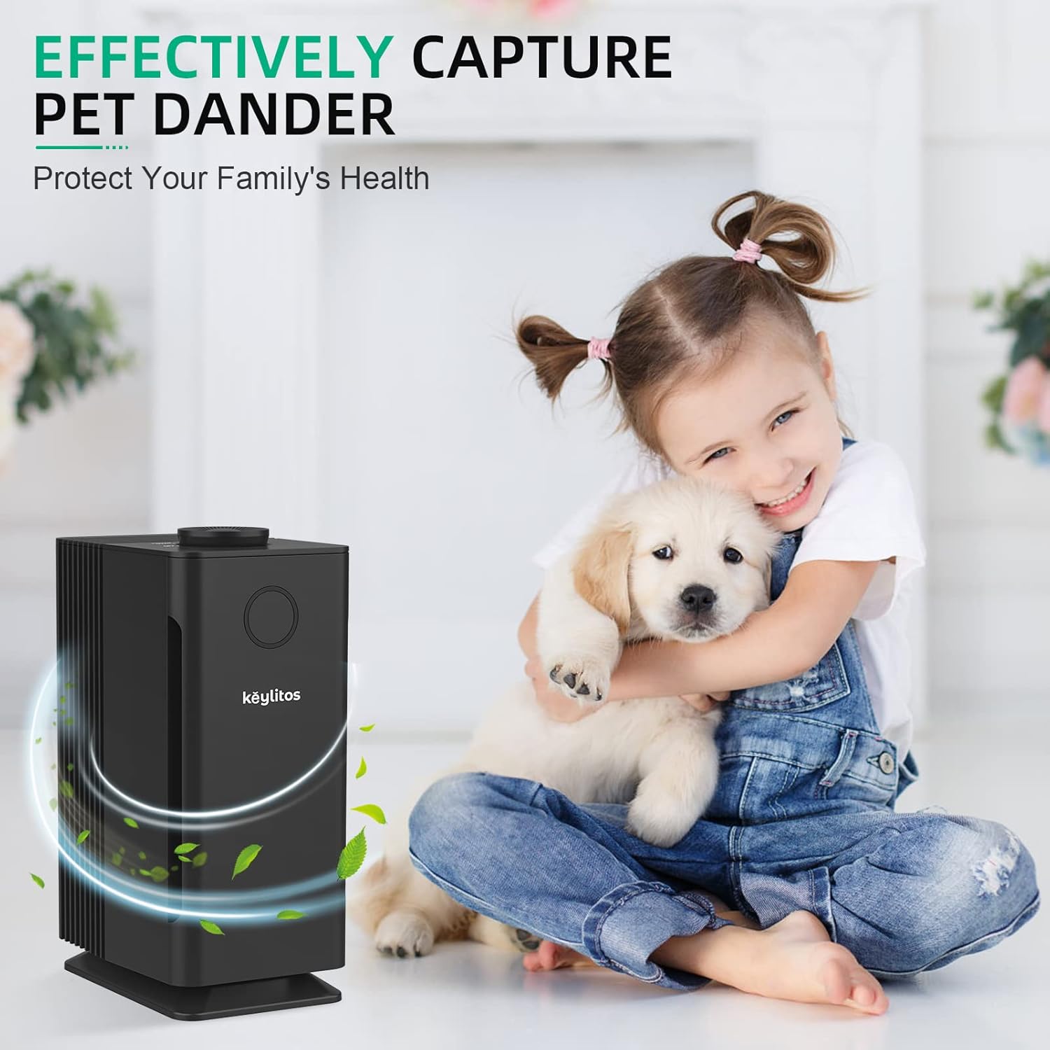 Keylitos HEPA Filter Air Purifier for Home Office Large Room up to 560ft&sup2;, H13 HEPA CADR Quiet Air Filter Cleaner for Odor Eliminator, Eliminates Germs, Filters Allergies, Pollen, Smoke, Dust Pet Dander, Mold Odors (Black)