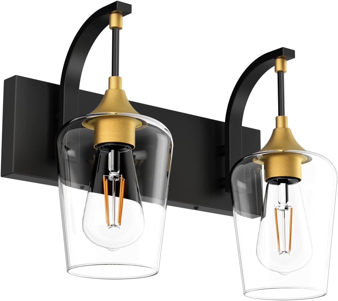 Ralbay Industrial Bathroom Vanity Light 2 Lights Indoor Wall Light Fixture Black & Glod with Clear Glass Wall Mount Lighting Sconce