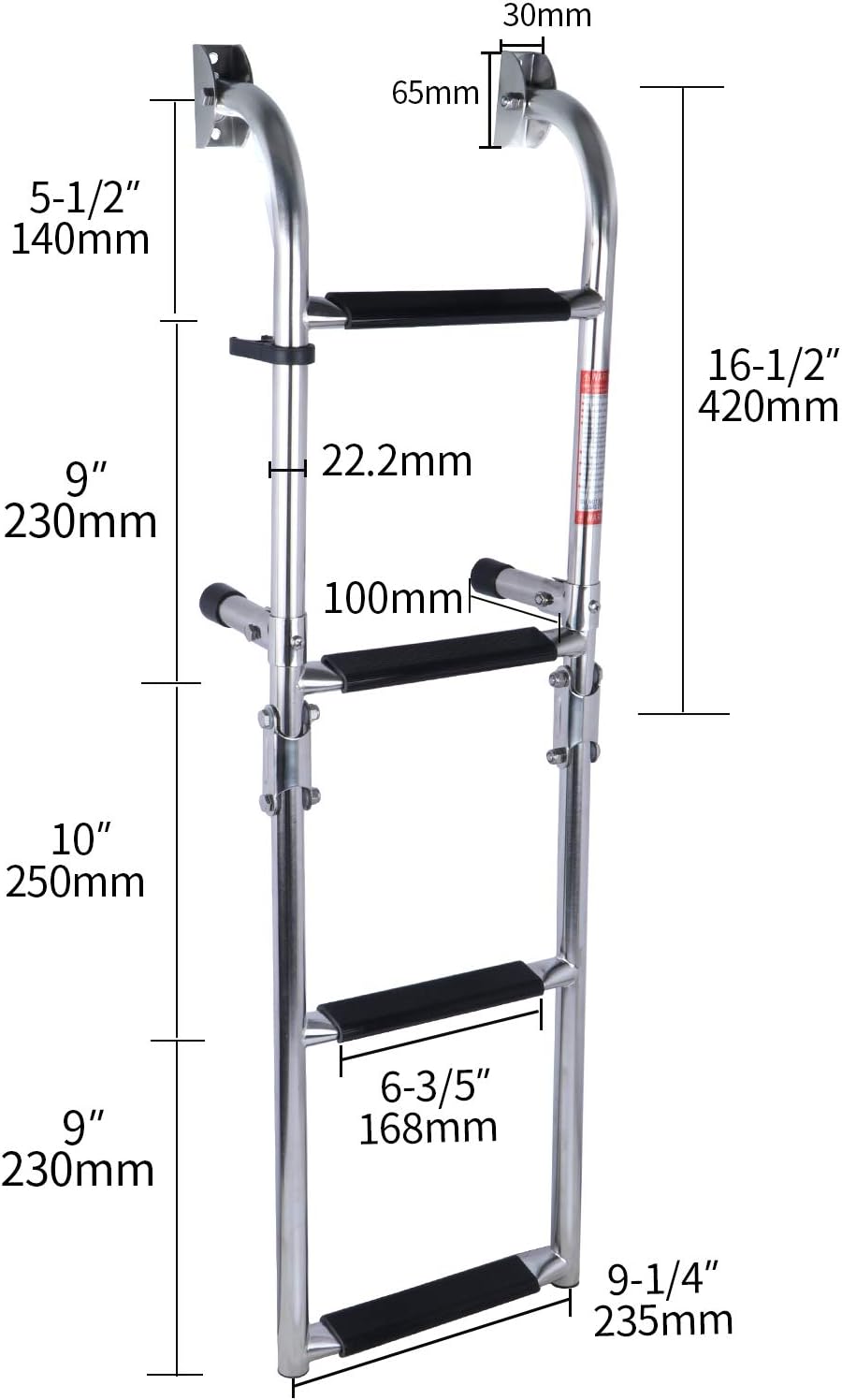4 Step Pontoon Boat Ladder Stainless Steel Folding Outboard Ladder 2+2 Steps with Wide Pedals Pack of 2