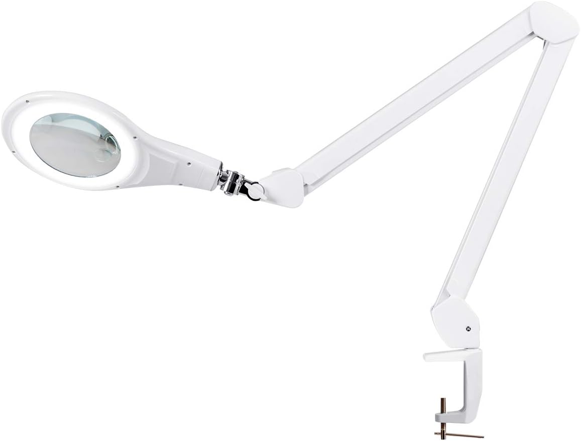 Tangkula 2.25X Magnifying Glass Lamp, Magnifier Glass Desk Lamp with a Small 12D Lens, 5&rsquo;&rsquo; Diameter Glass Lens, Adjustable Arms Desk Lamps Perfect for Professional Tasks Crafts (Black)