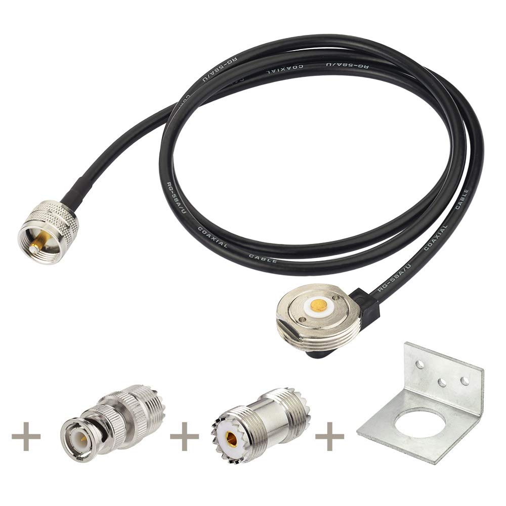 Superbat Nmo Antenna Mount to PL-259(UHF Male) Cable (RG58 1M) Extension Cable with L-Bracket + SO239 to BNC Adapter + SO239 Coupler for Yaesu Kenwood HYT Vertex Icom Trunk Mobile Radios 1PS