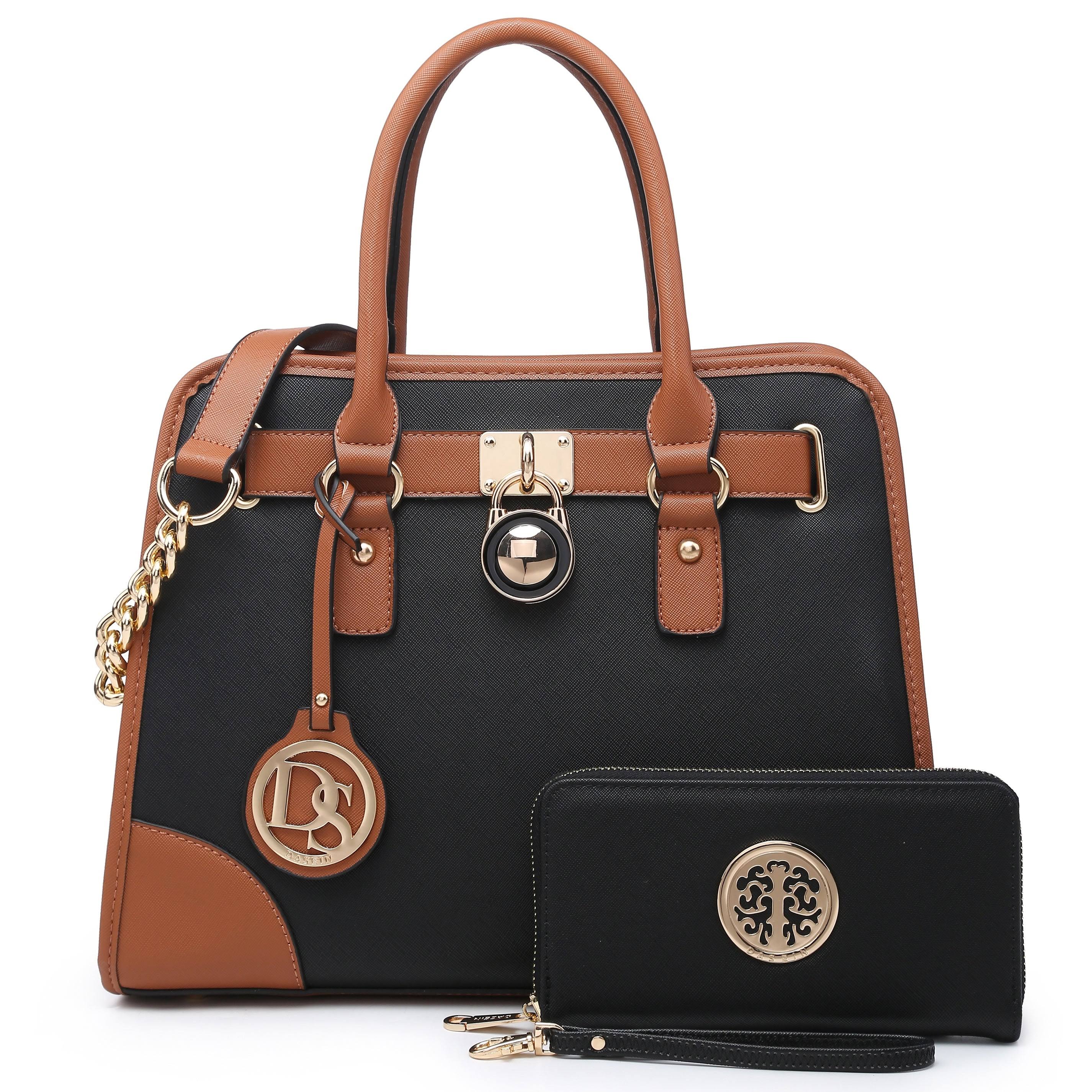 Dasein Chain Strap Satchel with Matching Wallet - Black