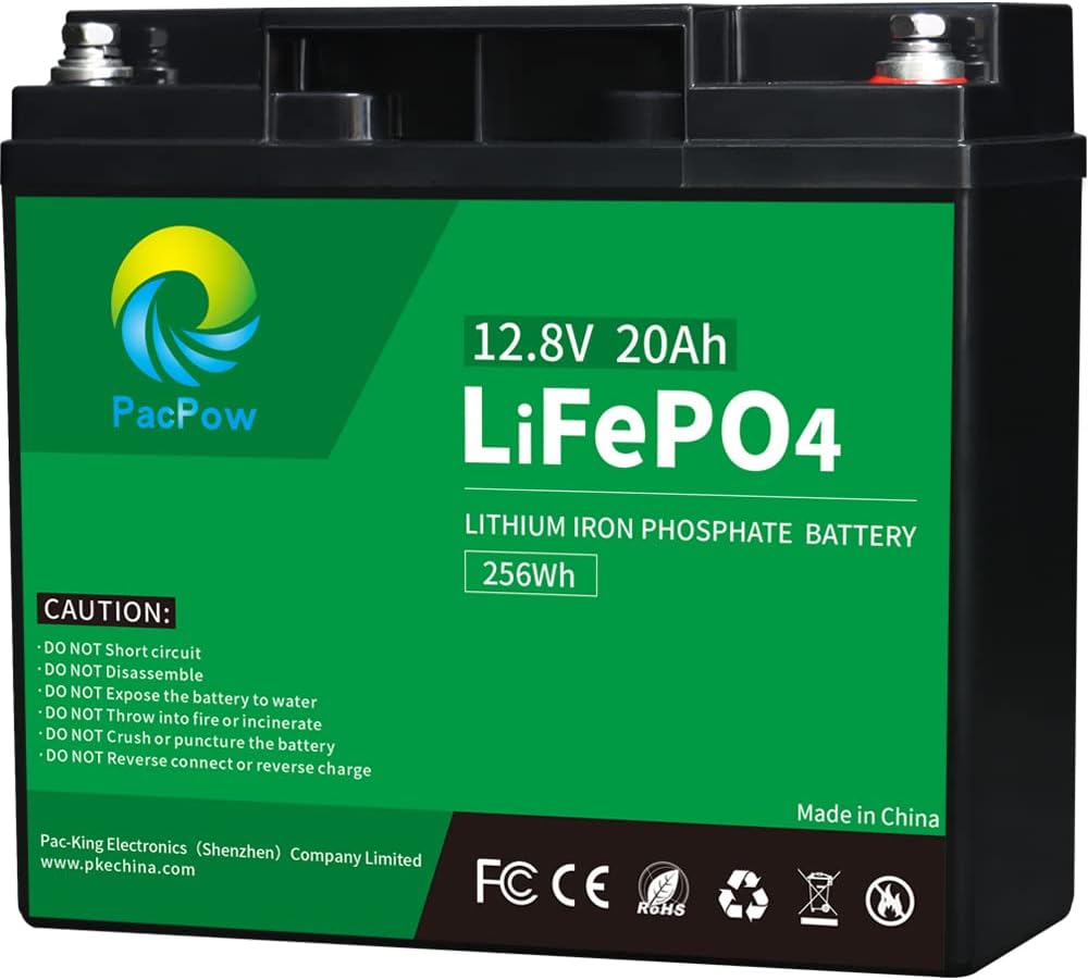 PacPow 12V 20Ah LiFePO4 Lithium Iron Phosphate Battery with Built-in BMS for Fish Finder, Ham Radio, Scooter, Trolling Motor, Light, Kids Car(Actual Capacity 24Ah and Actual Energy 307.2Wh)
