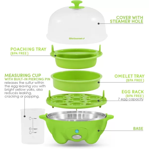Egg Cookers EGC1405M 2-Tiered Rapid Egg Cooker, 5-Egg Poacher, Omelets, Soft, Medium, Hard-Boiled Eggs with Auto Shut-Off and Buzzer, BPA Free, 14 eggs, Mint(Lime Green)