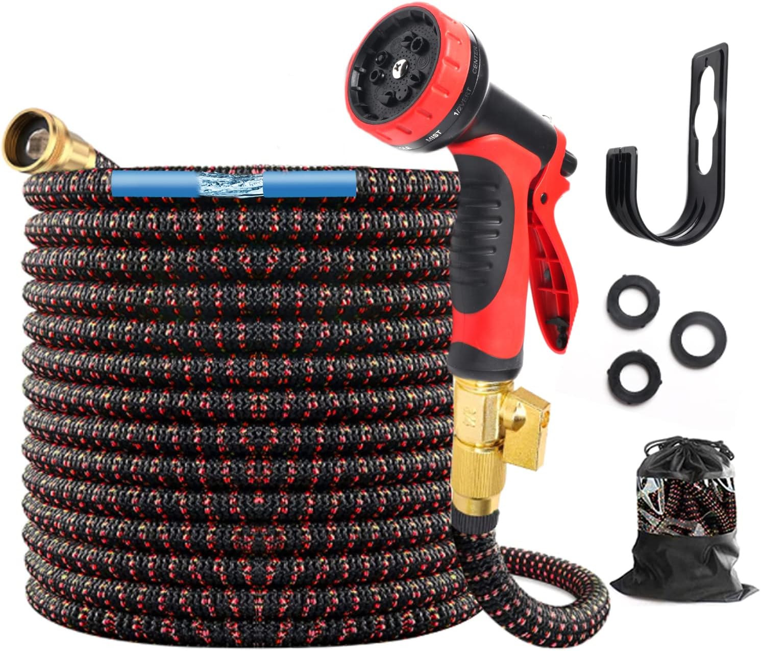 SYEENIFY Garden Hose,Expandable Garden Hose,Flexible Water Hose with 10 Function Sprayer Nozzle,3/4 Inch Brass Fittings and Retractable 3-Layers Latex,No Kink Hose Lightweight Hose Pack of 2