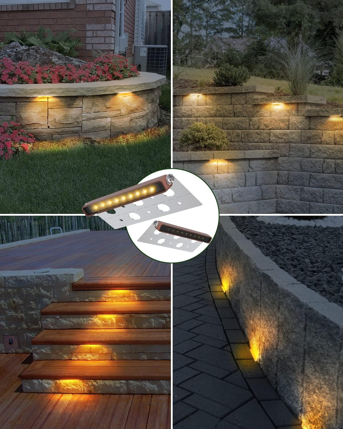 8-Pack 7 Inch LED Hardscape Lighting, Paver Lights Retaining Wall Lights, IP68 Waterproof, Low Voltage 12-36V AC/DC Landscape Lighting Outdoor Step Lights, 2700K Warm White, 40,000 Hours Lifespan