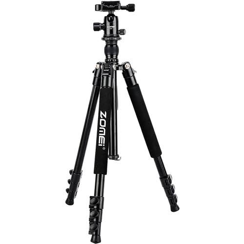 Zomei Q555 Lightweight Compact Aluminum Portable Travel Tripod Black Head Ball, Flip Lock, 61