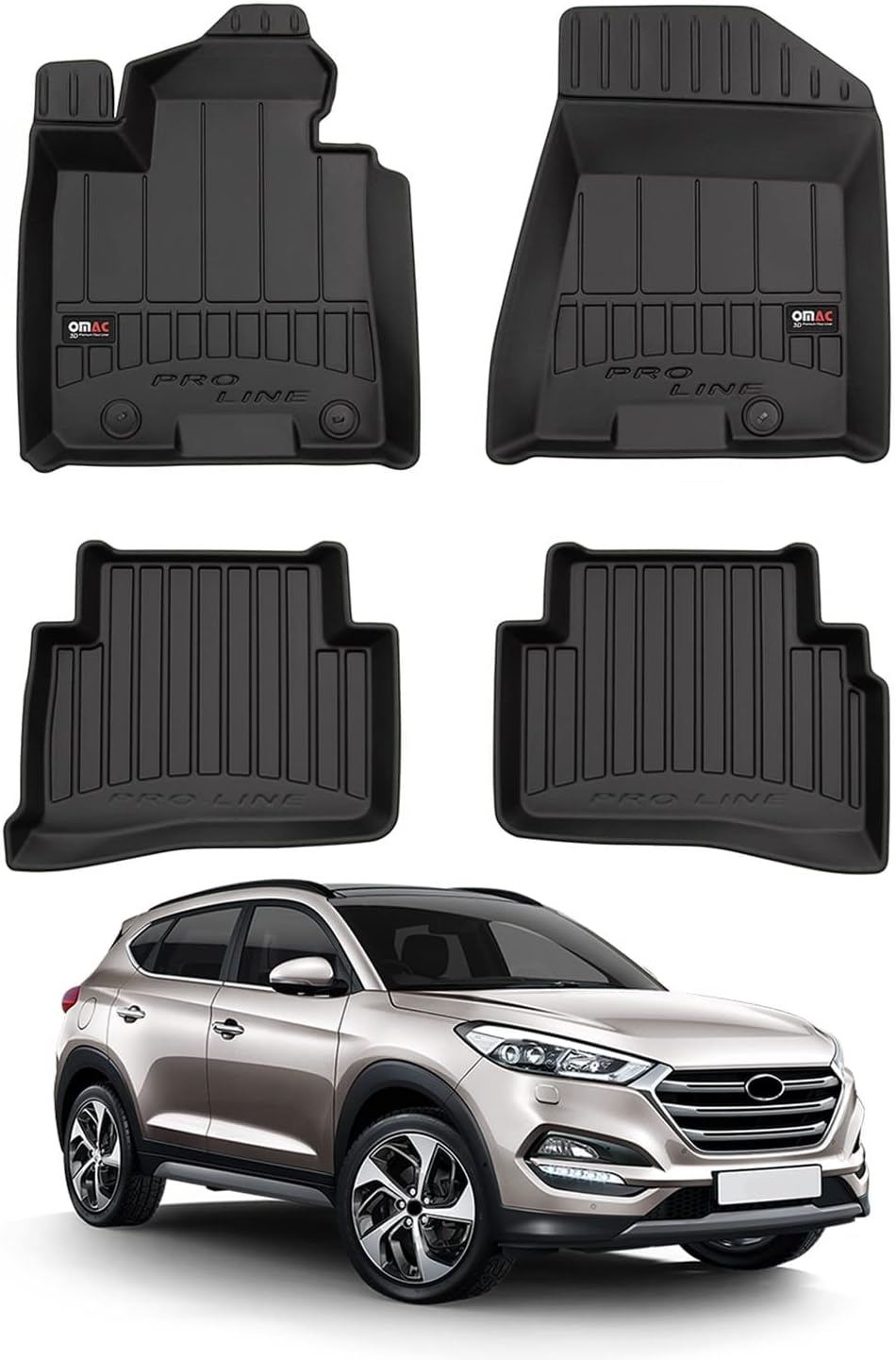 OMAC for Hyundai Tucson 2015-2021 | Premium Floor Mat Set Black | All Weather Performance Rubber 3D Moldeded Kit