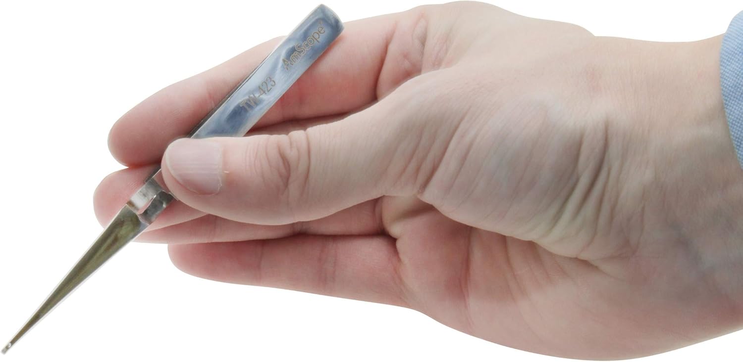 AmScope - 4 1/2 in. Straight Narrow Point Cross Locking Tweezers - Multi-Pack - 5 pcs