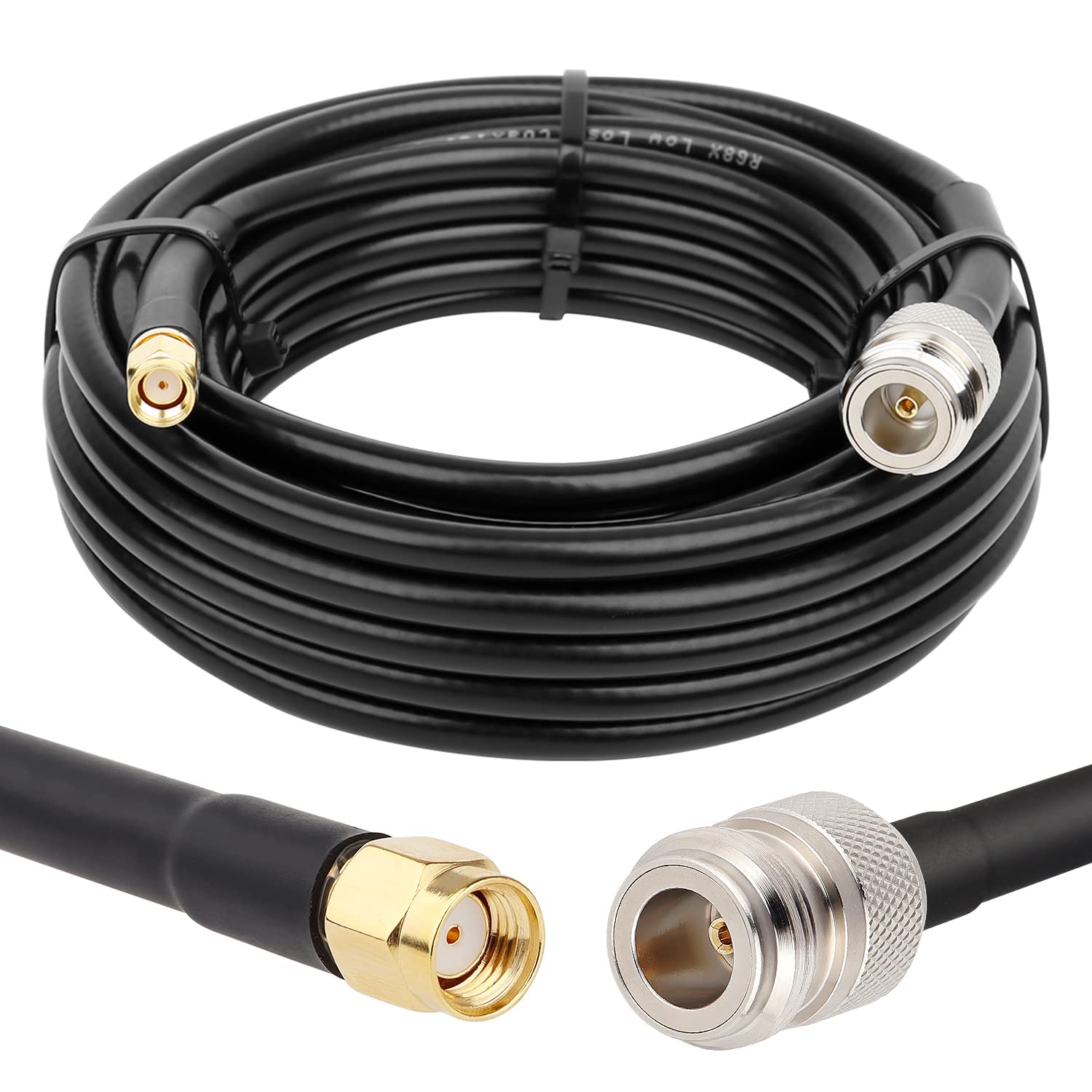 XRDS-RF 20FT N Type Female to RP-SMA Male Cable, Type N to RPSMA KMR240 Cable for Helium and Iot Hotspot Antennas, Lpwans Or Lorawan Antenna Pack of 2