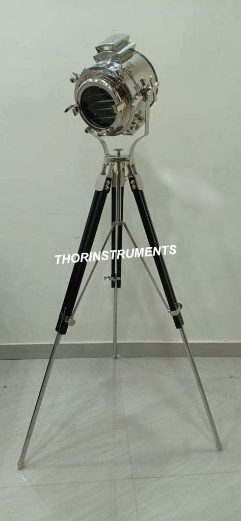 Industrial Nautical Spotlight Black Wooden Tripod Floor Lamp Office & Home Decor