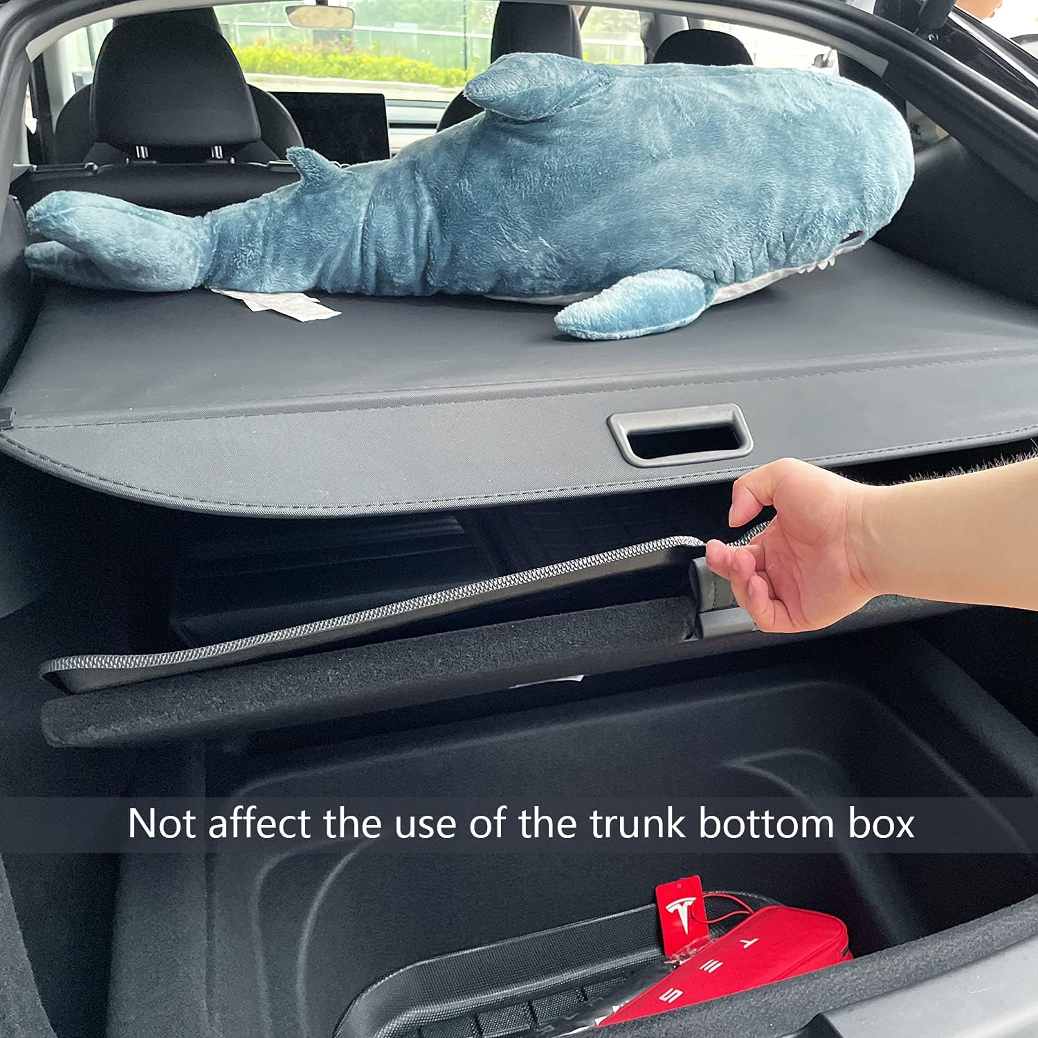 KIKIMO Tesla Model Y Cargo Cover, Tesla Model Y Accessories, Retractable Rear Trunk Privacy Cover, Thick Canvas Sunshade Cover Fit for 2021 2020 (No Drilling Required)