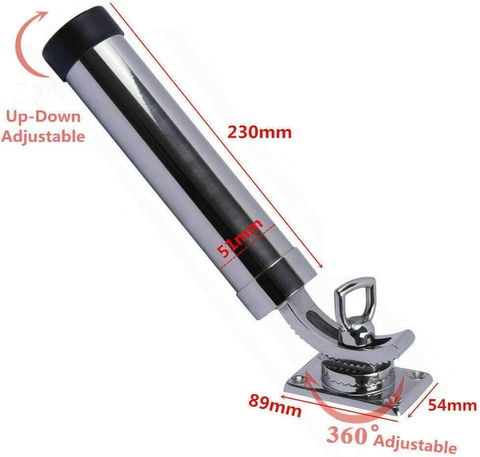 Pebbly Beach 316 Stainless Steel Fishing Rod Holder for Boat Deck Mount 360&deg;Adjustable (Set of 2)