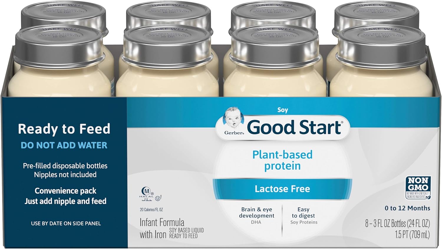 Gerber Good Start Soy Plant-based protein, Lactose Free, Non-GMO Ready to Feed Infant Formula Nursers Stage 1, 3 Ounces (Pack of 48) Pack of 2