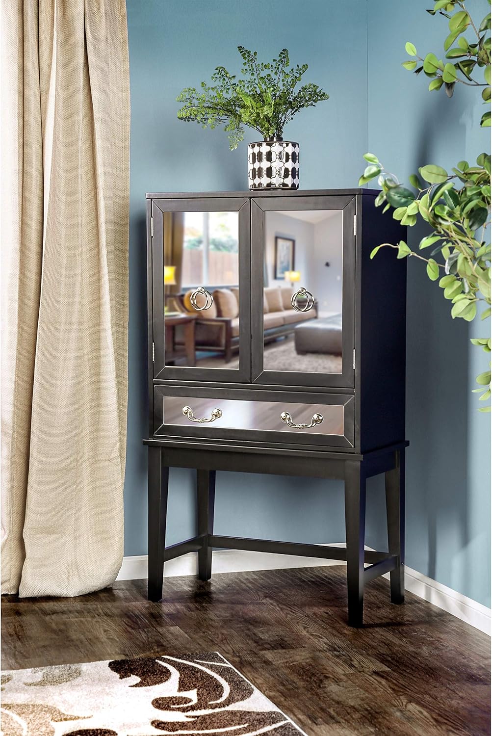 Furniture of America Revi Contemporary Black Solid Wood Wine Cabinet