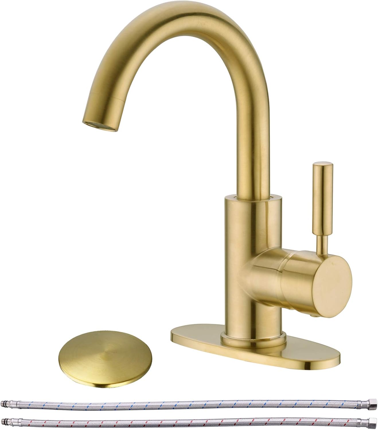 Single Handle Bathroom Lavatory Sink Faucet Mixer,Basin Faucet with Pop-up Sink Drain and Deck Plate,Bar Sink Faucet,Matte Black