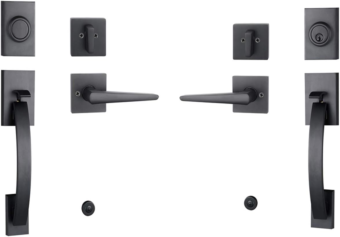 Front Door Keyed Entry Handleset Reversible for Right and Left Handed ,with Single Cylinder Deadolt in Black,MDHST2017DB-AMZ