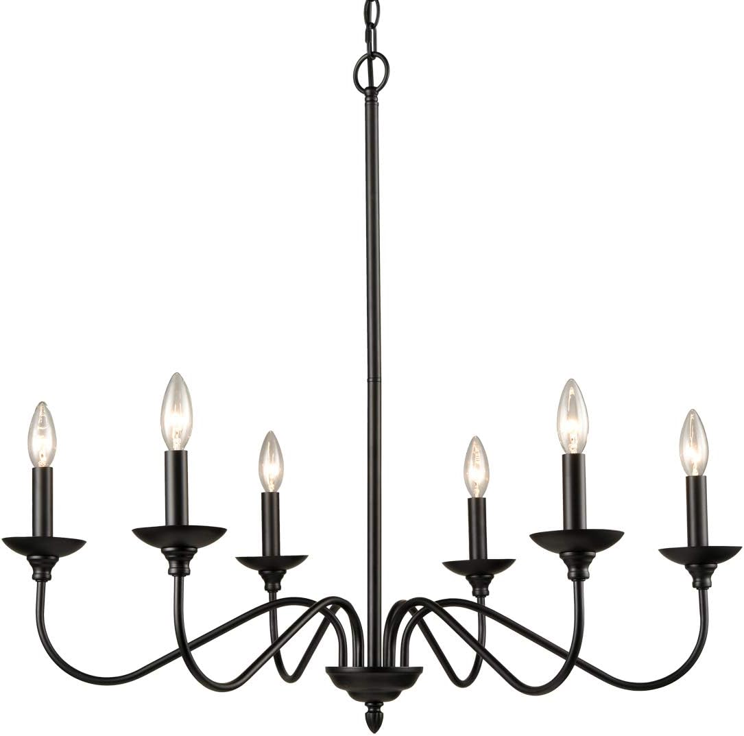 JEENKAE Modern Farmhouse Black Dining Room Chandeliers Wrought Iron Candle Chandelier, 6-Light