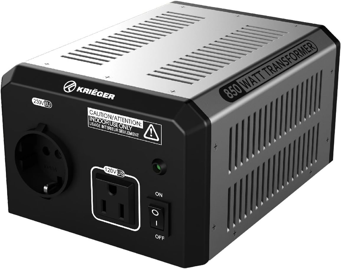 Krieger 850 Watt Voltage Transformer, 110/120V to 220/240V Step Up Step Down Voltage Converter with AC Outlets, MET Approved Under UL, CSA