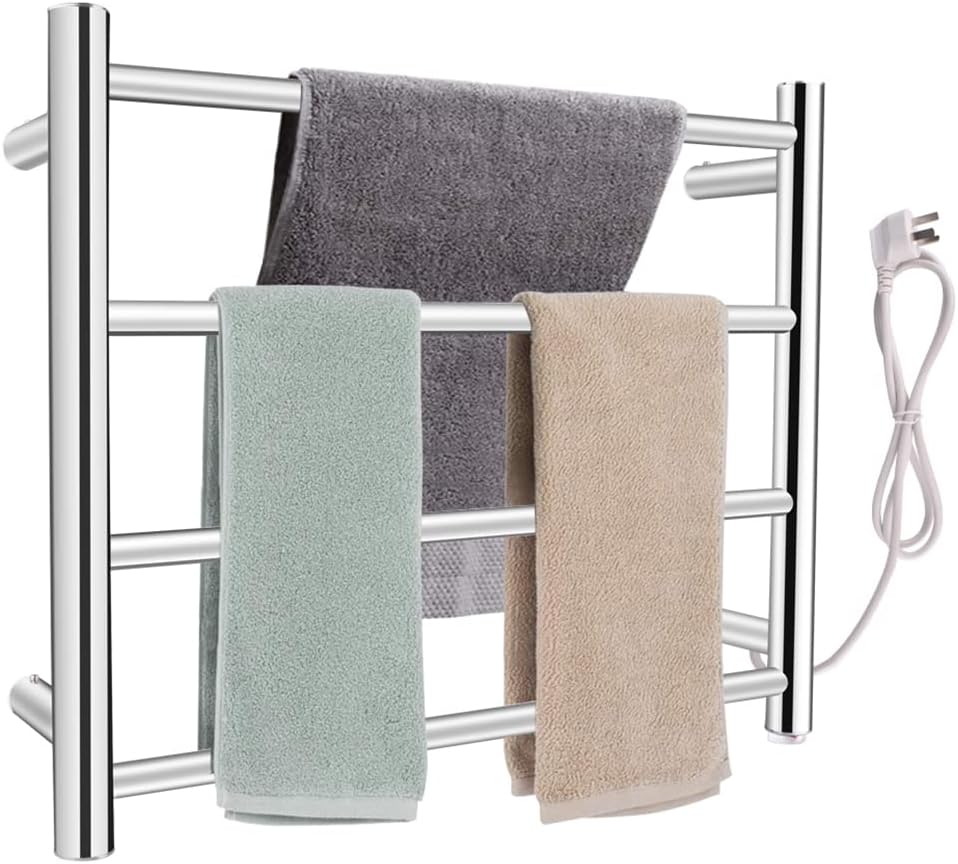 PELOEMNS Heated Towel Rack, Towel Warmer Rack Wall Mounted, Stainless Steel Wall Mounted Towel Drying Rack Round Tube, Power 80W 110V Constant Temperature 70°C Heated Towel Warmer for Home, Bathroom